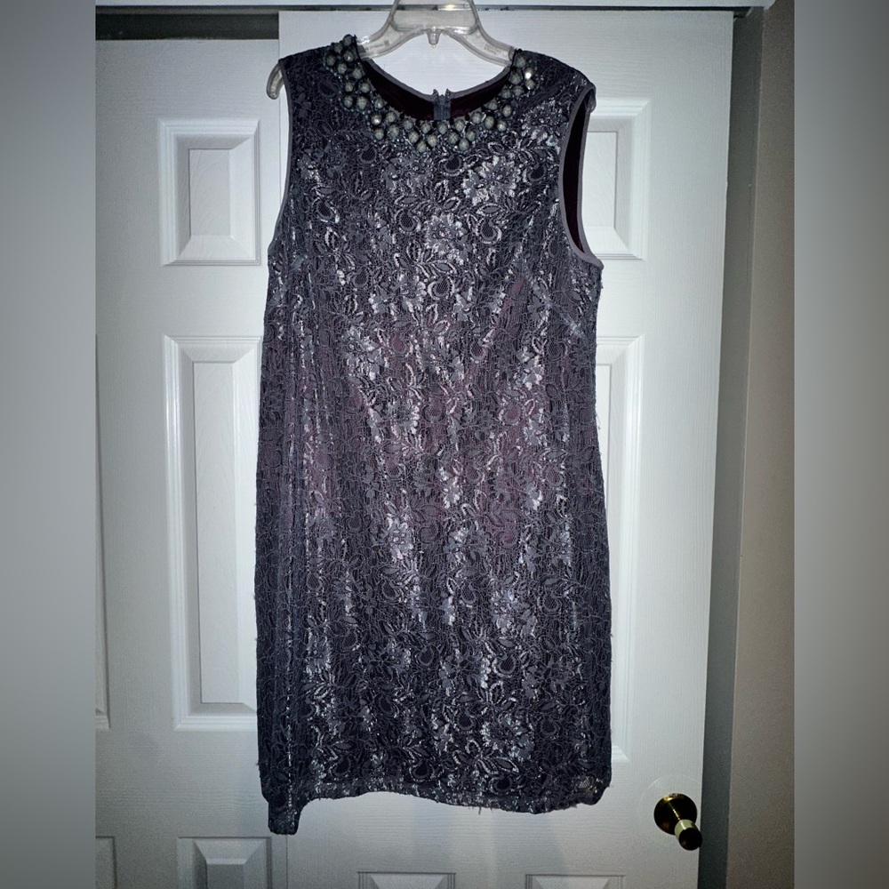 Adrianna Papell Sleeveless Lace Dress - Purple